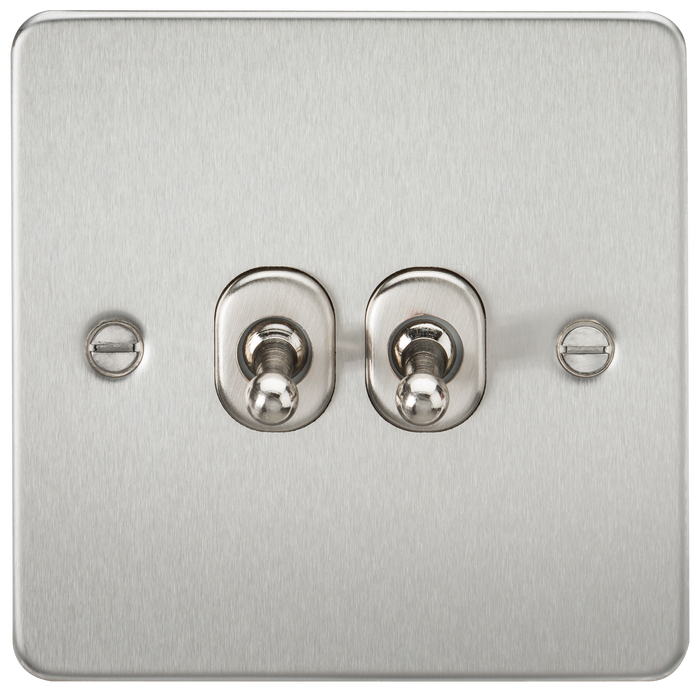Knightsbridge FP2TOGBC Flat Plate 10A 2G 2 WAY Toggle Switch - Brushed Chrome Toggle Switch Knightsbridge - Sparks Warehouse