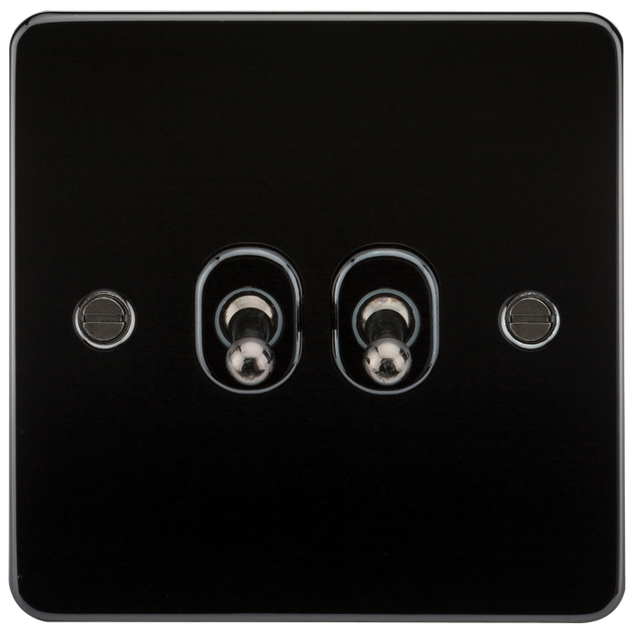 Knightsbridge FP2TOGGM Flat Plate 10A 2G 2 WAY Toggle Switch - Gunmetal Toggle Switch Knightsbridge - Sparks Warehouse
