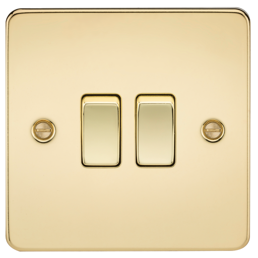 Knightsbridge FP3000PB Flat Plate 10A 2G 2 WAY Switch - Polished Brass Switch Knightsbridge - Sparks Warehouse