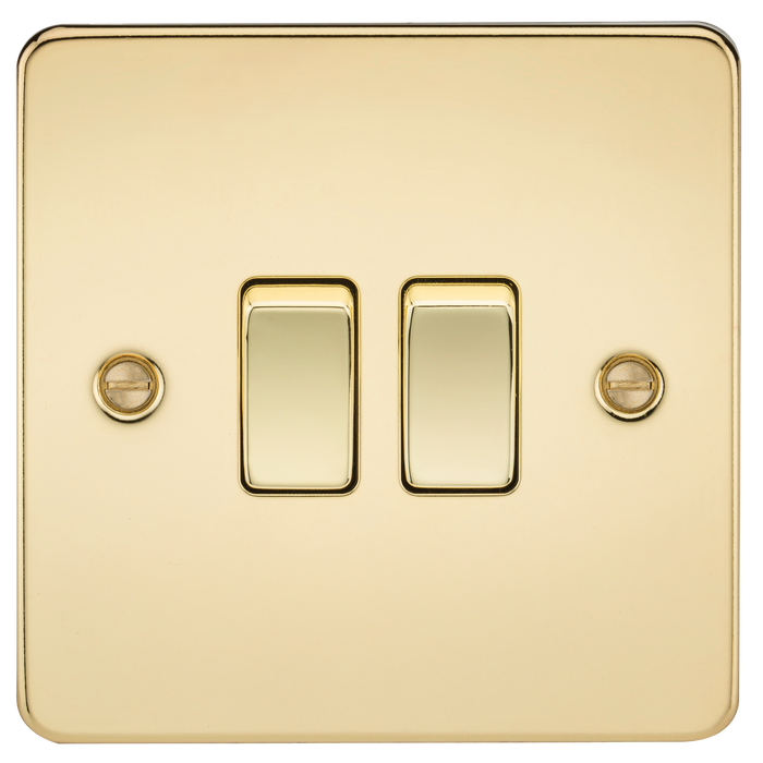 Knightsbridge FP3000PB Flat Plate 10A 2G 2 WAY Switch - Polished Brass Switch Knightsbridge - Sparks Warehouse