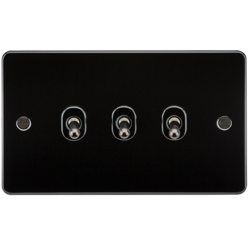 Knightsbridge FP3TOGGM Flat Plate 10A 3G 2 WAY Toggle Switch - Gunmetal Toggle Switch Knightsbridge - Sparks Warehouse