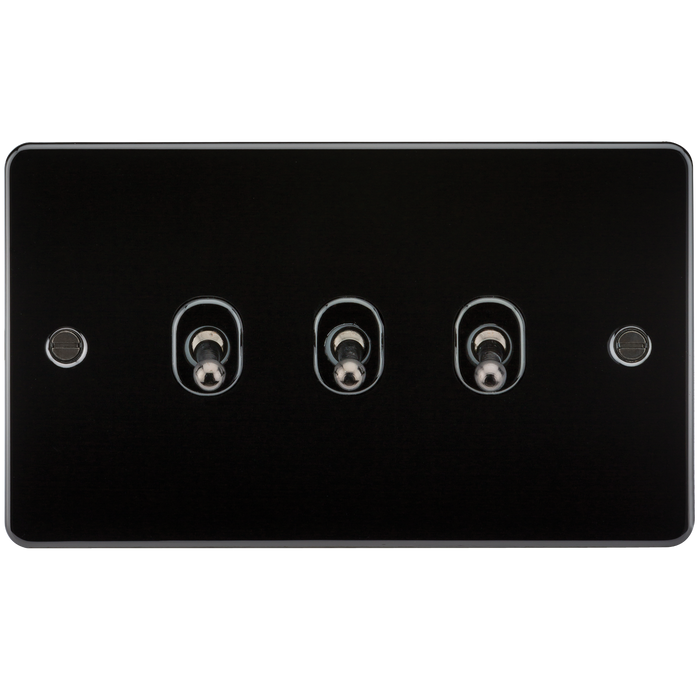 Knightsbridge FP3TOGGM Flat Plate 10A 3G 2 WAY Toggle Switch - Gunmetal Toggle Switch Knightsbridge - Sparks Warehouse