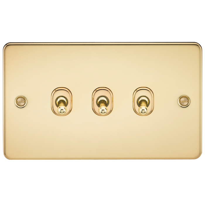 Knightsbridge FP3TOGPB Flat Plate 10A 3G 2 WAY Toggle Switch - Polished Brass Toggle Switch Knightsbridge - Sparks Warehouse