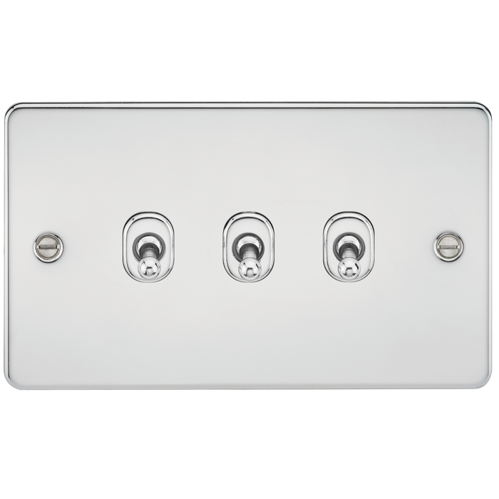 Knightsbridge FP3TOGPC Flat Plate 10A 3G 2 WAY Toggle Switch - Polished Chrome Toggle Switch Knightsbridge - Sparks Warehouse