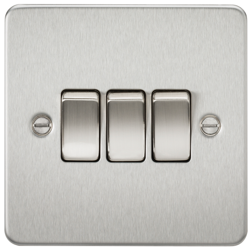 Knightsbridge FP4000BC Flat Plate 10A 3G 2 WAY Switch - Brushed Chrome Switch Knightsbridge - Sparks Warehouse