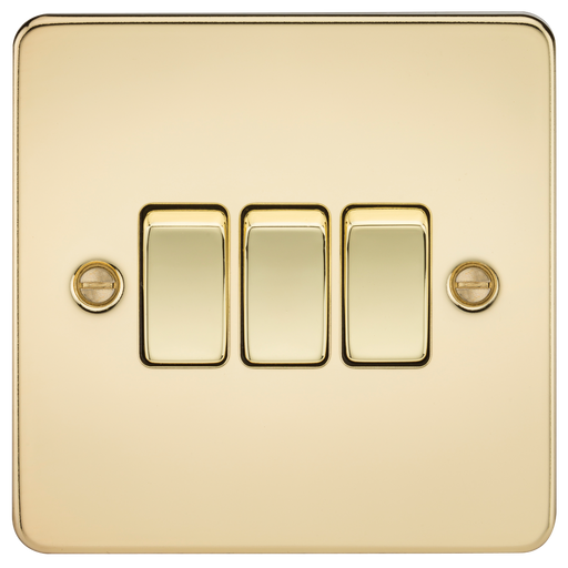 Knightsbridge FP4000PB Flat Plate 10A 3G 2 WAY Switch - Polished Brass Switch Knightsbridge - Sparks Warehouse