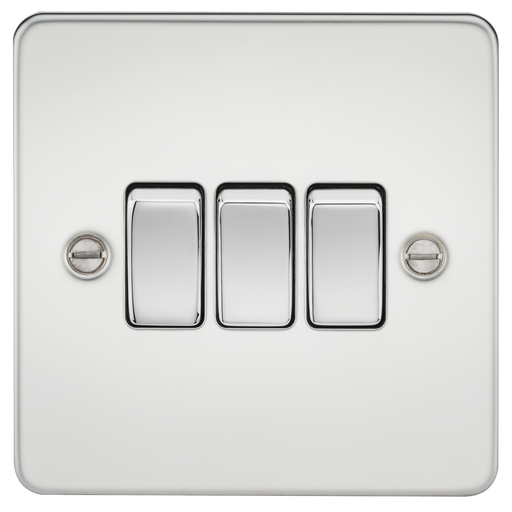 Knightsbridge FP4000PC Flat Plate 10A 3G 2 WAY Switch - Polished Chrome Switch Knightsbridge - Sparks Warehouse