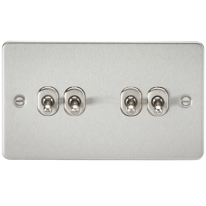 Knightsbridge FP4TOGBC Flat Plate 10A 4G 2 WAY Toggle Switch - Brushed Chrome Toggle Switch Knightsbridge - Sparks Warehouse