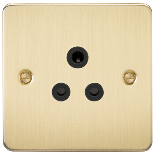 Knightsbridge FP5ABB Flat Plate 5A UNSwitched Socket - Brushed Brass With Black Insert Socket Knightsbridge - Sparks Warehouse