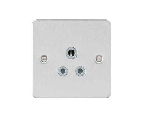 Knightsbridge FP5ABCG Flat Plate 5A UNSwitched Socket - Brushed Chrome With Grey Insert Socket Knightsbridge - Sparks Warehouse