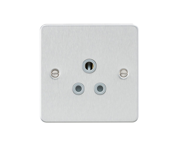 Knightsbridge FP5ABCG Flat Plate 5A UNSwitched Socket - Brushed Chrome With Grey Insert Socket Knightsbridge - Sparks Warehouse