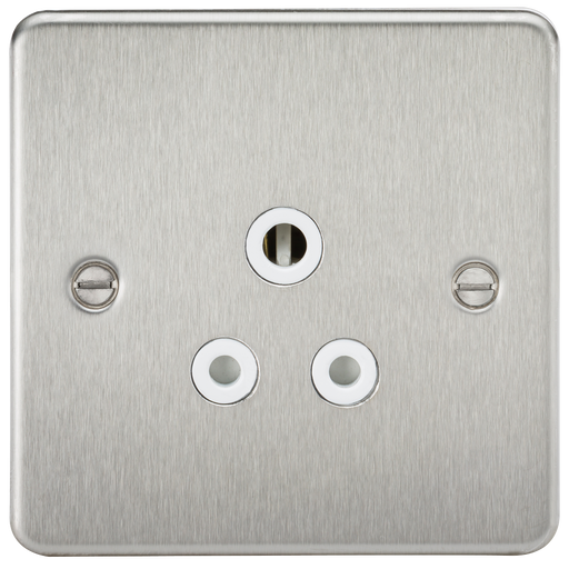 Knightsbridge FP5ABCW Flat Plate 5A UNSwitched Socket - Brushed Chrome With White Insert Socket Knightsbridge - Sparks Warehouse