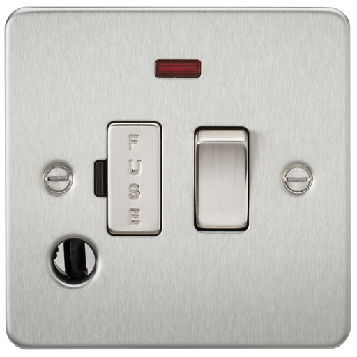 Knightsbridge FP6300FBC Flat Plate 13A Switched Fused Spur Unit With Neon AND Flex Outlet - Brushed Chrome Fuse Unit Knightsbridge - Sparks Warehouse