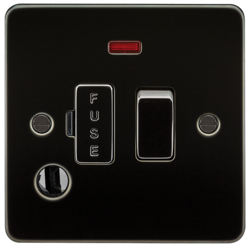 Knightsbridge FP6300FGM Flat Plate 13A Switched Fused Spur Unit With Neon AND Flex Outlet - Gunmetal Fuse Unit Knightsbridge - Sparks Warehouse