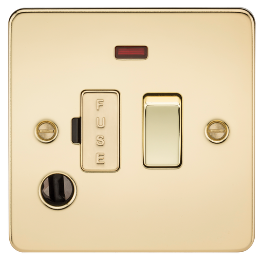 Knightsbridge FP6300FPB Flat Plate 13A Switched Fused Spur Unit With Neon AND Flex Outlet - Polished Brass Fuse Unit Knightsbridge - Sparks Warehouse