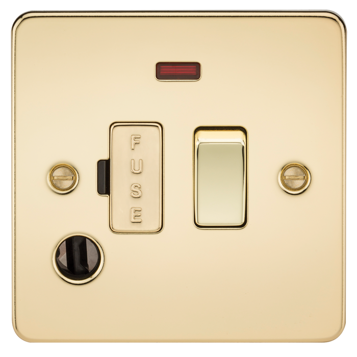 Knightsbridge FP6300FPB Flat Plate 13A Switched Fused Spur Unit With Neon AND Flex Outlet - Polished Brass Fuse Unit Knightsbridge - Sparks Warehouse