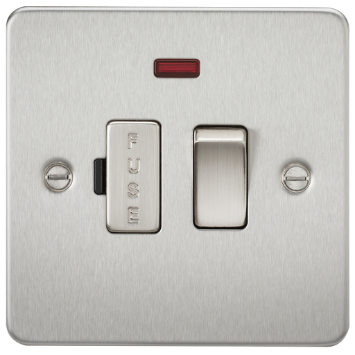 Knightsbridge FP6300NBC Flat Plate 13A Switched Fused Spur Unit With Neon - Brushed Chrome Fuse Unit Knightsbridge - Sparks Warehouse