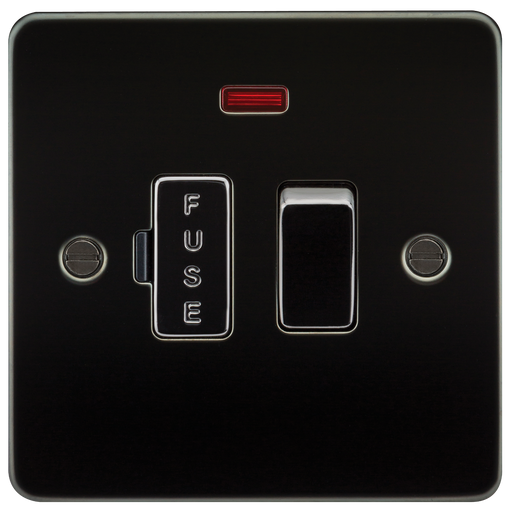 Knightsbridge FP6300NGM Flat Plate 13A Switched Fused Spur Unit With Neon - Gunmetal Fuse Unit Knightsbridge - Sparks Warehouse