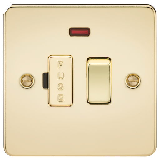 Knightsbridge FP6300NPB Flat Plate 13A Switched Fused Spur Unit With Neon - Polished Brass Fuse Unit Knightsbridge - Sparks Warehouse