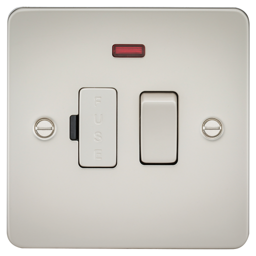 Knightsbridge FP6300NPL Flat Plate 13A Switched Fused Spur Unit With Neon - Pearl Fuse Unit Knightsbridge - Sparks Warehouse