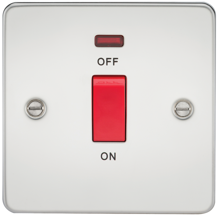 Knightsbridge FP8331NPC Flat Plate 45A 1G DP Switch With Neon - Polished Chrome Double Pole Switch Knightsbridge - Sparks Warehouse