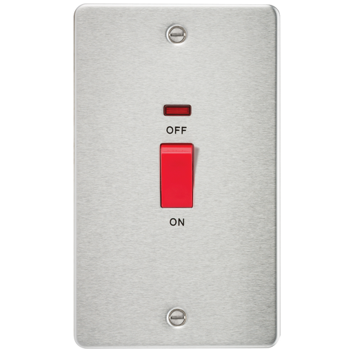 Knightsbridge FP8332NBC Flat Plate 45A 2G DP Switch With Neon - Brushed Chrome Double Pole Switch Knightsbridge - Sparks Warehouse