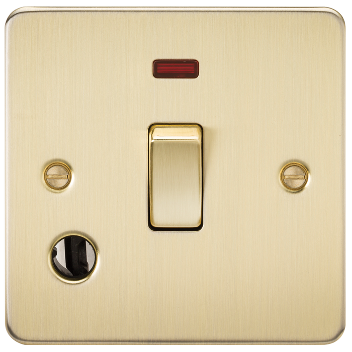 Knightsbridge FP8341FBB Flat Plate 20A 1G DP Switch With Neon & Flex Outlet - Brushed Brass Switch Knightsbridge - Sparks Warehouse