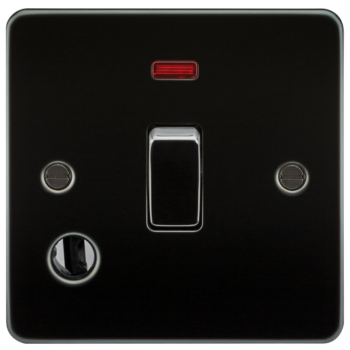 Knightsbridge FP8341FGM Flat Plate 20A 1G DP Switch With Neon & Flex Outlet - Gunmetal Switch Knightsbridge - Sparks Warehouse