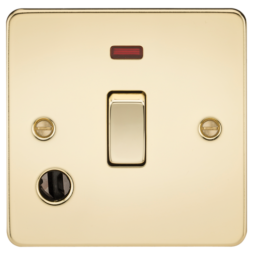 Knightsbridge FP8341FPB Flat Plate 20A 1G DP Switch With Neon & Flex Outlet - Polished Brass Double Pole Switch Knightsbridge - Sparks Warehouse