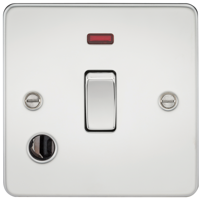 Knightsbridge FP8341FPC Flat Plate 20A 1G DP Switch With Neon & Flex Outlet - Polished Chrome Double Pole Switch Knightsbridge - Sparks Warehouse