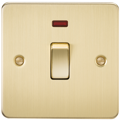 Knightsbridge FP8341NBB Flat Plate 20A 1G DP Switch With Neon - Brushed Brass Double Pole Switch Knightsbridge - Sparks Warehouse