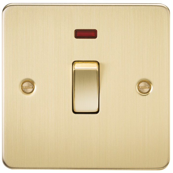 Knightsbridge FP8341NBB Flat Plate 20A 1G DP Switch With Neon - Brushed Brass Double Pole Switch Knightsbridge - Sparks Warehouse