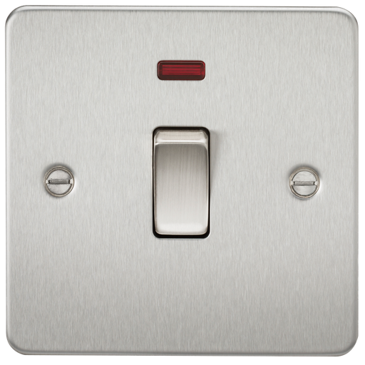 Knightsbridge FP8341NBC Flat Plate 20A 1G DP Switch With Neon - Brushed Chrome Double Pole Switch Knightsbridge - Sparks Warehouse