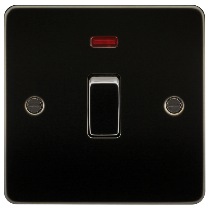 Knightsbridge FP8341NGM Flat Plate 20A 1G DP Switch With Neon - Gunmetal Double Pole Switch Knightsbridge - Sparks Warehouse