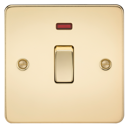 Knightsbridge FP8341NPB Flat Plate 20A 1G DP Switch With Neon - Polished Brass Double Pole Switch Knightsbridge - Sparks Warehouse
