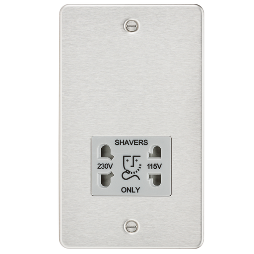 Knightsbridge FP8900BCG Flat Plate 115V/230V Dual VOLTAGE Shaver Socket - Brushed Chrome With Grey Insert Shaver Socket Knightsbridge - Sparks Warehouse