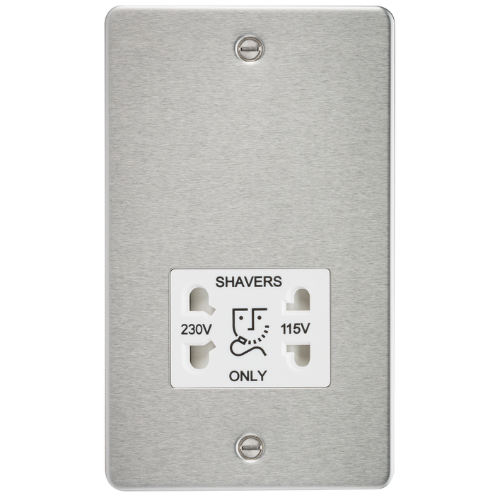 Knightsbridge FP8900BCW Flat Plate 115V/230V Dual VOLTAGE Shaver Socket - Brushed Chrome With White Insert Shaver Socket Knightsbridge - Sparks Warehouse