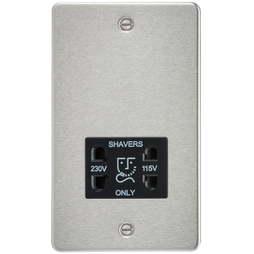 Knightsbridge FP8900BC Flat Plate 115V/230V Dual VOLTAGE Shaver Socket - Brushed Chrome With Black Insert Shaver Socket Knightsbridge - Sparks Warehouse