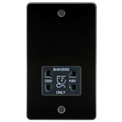 Knightsbridge FP8900GM Flat Plate 115V/230V Dual VOLTAGE Shaver Socket - Gunmetal With Black Insert Shaver Socket Knightsbridge - Sparks Warehouse