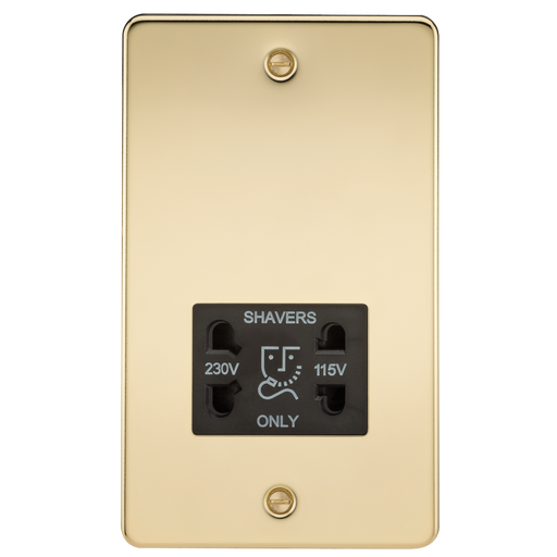 Knightsbridge FP8900PB Flat Plate 115V/230V Dual VOLTAGE Shaver Socket - Polished Brass With Black Insert Shaver Socket Knightsbridge - Sparks Warehouse