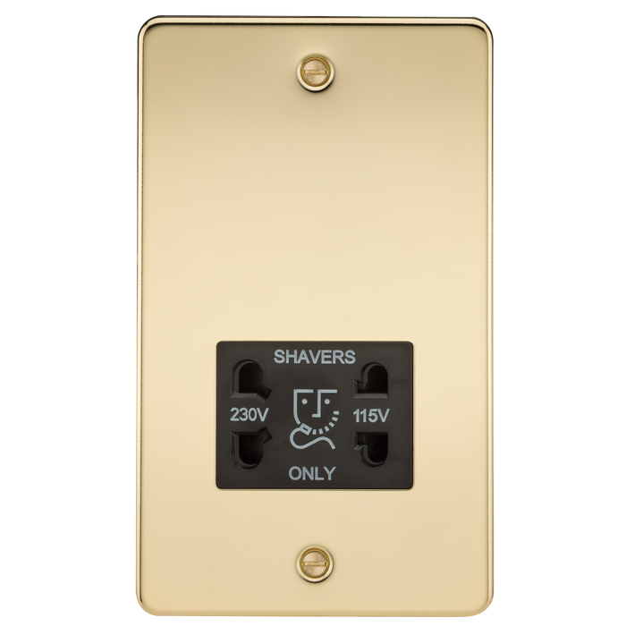 Knightsbridge FP8900PB Flat Plate 115V/230V Dual VOLTAGE Shaver Socket - Polished Brass With Black Insert Shaver Socket Knightsbridge - Sparks Warehouse