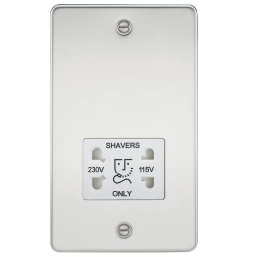 Knightsbridge FP8900PCW Flat Plate 115V/230V Dual VOLTAGE Shaver Socket - Polished Chrome With White Insert Shaver Socket Knightsbridge - Sparks Warehouse