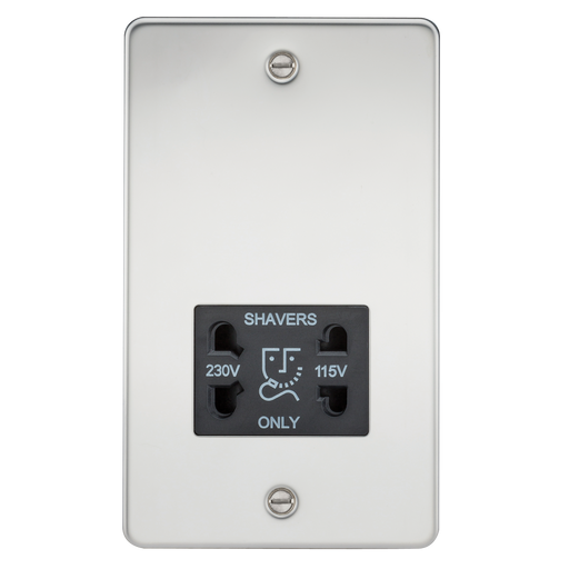 Knightsbridge FP8900PC Flat Plate 115V/230V Dual VOLTAGE Shaver Socket - Polished Chrome With Black Insert Shaver Socket Knightsbridge - Sparks Warehouse