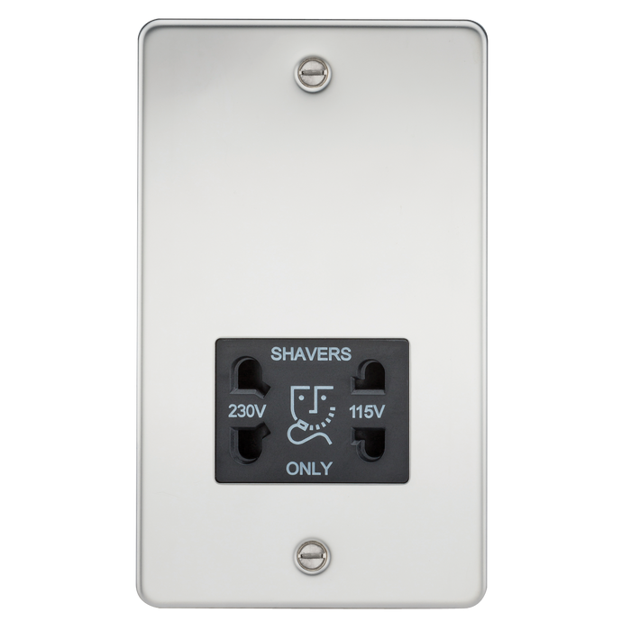 Knightsbridge FP8900PC Flat Plate 115V/230V Dual VOLTAGE Shaver Socket - Polished Chrome With Black Insert Shaver Socket Knightsbridge - Sparks Warehouse