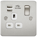 Knightsbridge FP9901BCW Flat Plate 13A 1G Switched Socket With Dual USB Charger - Brushed Chrome With White Insert Socket - With USB Knightsbridge - Sparks Warehouse