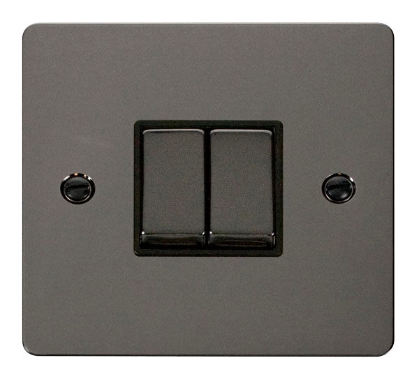 Scolmore FPBN412BK Define - Flat Plate 2 Gang Light Switch - Black Nickel Define Scolmore - Sparks Warehouse