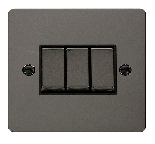 Scolmore FPBN413BK Define - Flat Plate 3 Gang Light Switch - Black Nickel Define Scolmore - Sparks Warehouse