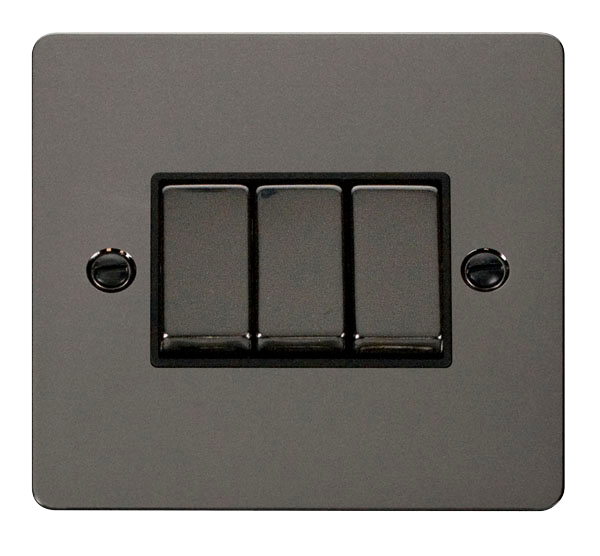 Scolmore FPBN413BK Define - Flat Plate 3 Gang Light Switch - Black Nickel Define Scolmore - Sparks Warehouse