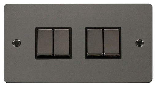Scolmore FPBN414BK Define - Flat Plate 4 Gang Light Switch - Black Nickel Define Scolmore - Sparks Warehouse
