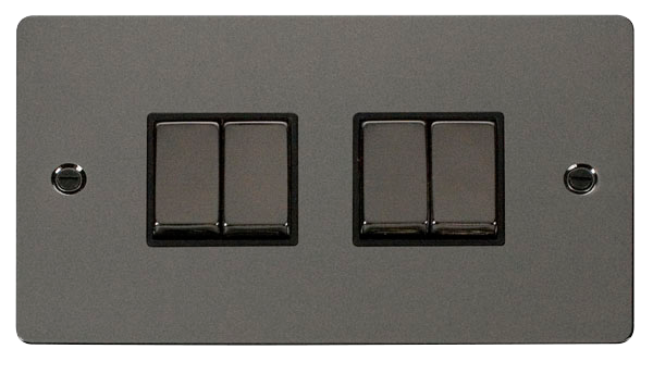 Scolmore FPBN414BK Define - Flat Plate 4 Gang Light Switch - Black Nickel Define Scolmore - Sparks Warehouse